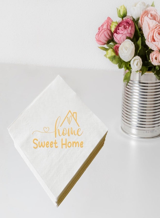 ZLPDS Home Sweet Home Paper Napkins Gold Foil and White Housewarming Cocktail Napkins 50 Pack New House/Welcome Back/Family Home Theme Party Decorations Supplies Bar Beverage Towel Napkins 3 Ply - Image 5